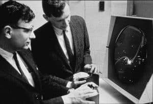 Dan Edwards and Peter Samson playing Spacewar! on the PDP-1 Type 30 