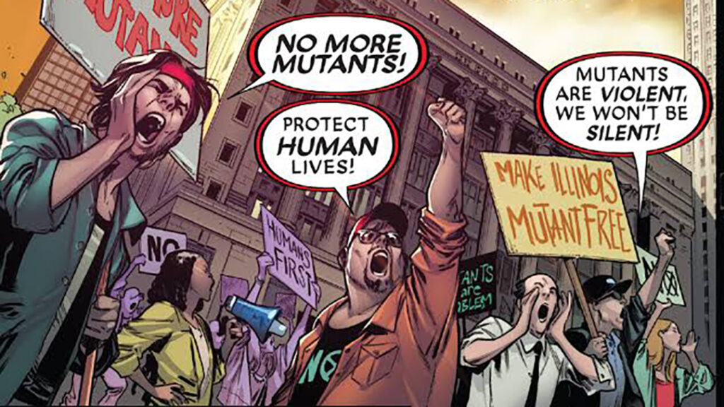 An anti-mutant protest in the streets of Chicago.