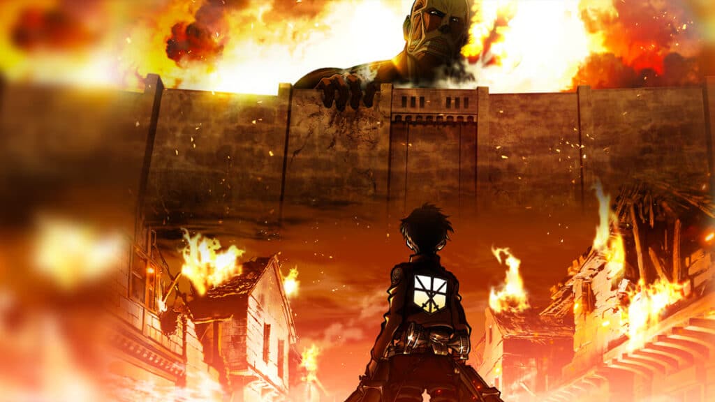 Attack on Titan scene showing towering walls and giant Titans, a terrifying fictional world where humanity struggles to survive