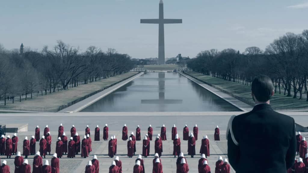 Gilead from The Handmaid’s Tale, a terrifying place to live, with oppressive laws, strict social rules, and citizens constantly under fear and control.