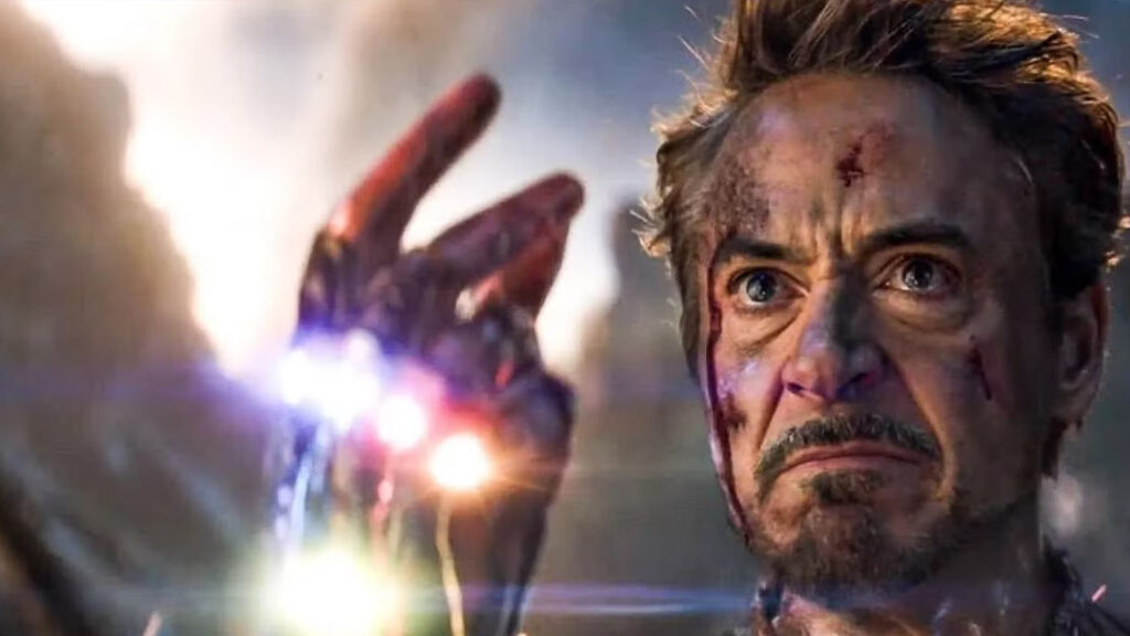 Tony Stark after using the Infinity Stones, representing a carefully constructed fictional death in Avengers: Endgame.